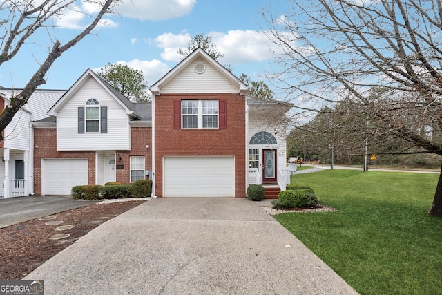 view of front facade featuring a front yard and a garage