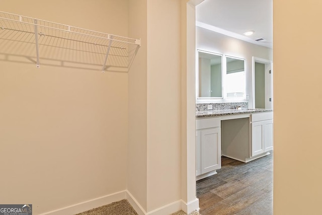 walk in closet featuring wood-type flooring