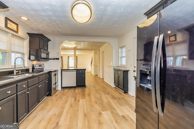 kitchen with plenty of natural light, light hardwood / wood-style floors, sink, and stainless steel appliances