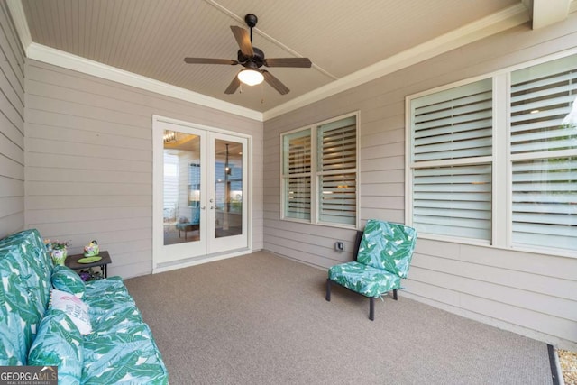 view of patio with ceiling fan and french doors