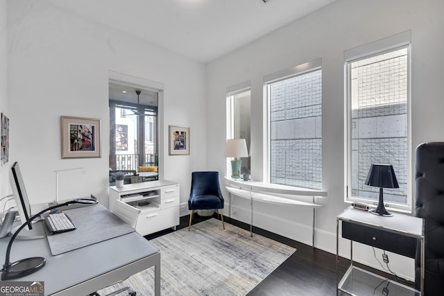 office area with dark hardwood / wood-style flooring