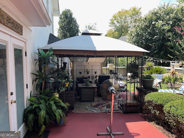 view of patio featuring a gazebo