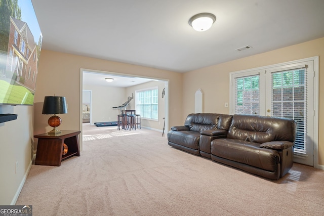 carpeted living room featuring a healthy amount of sunlight