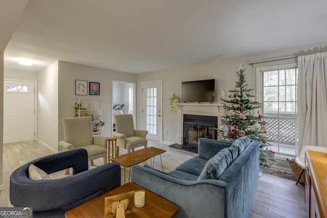 living room with light wood-type flooring