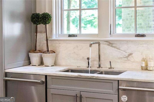 kitchen featuring sink, stainless steel dishwasher, and plenty of natural light