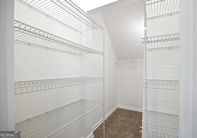 spacious closet featuring dark tile patterned floors