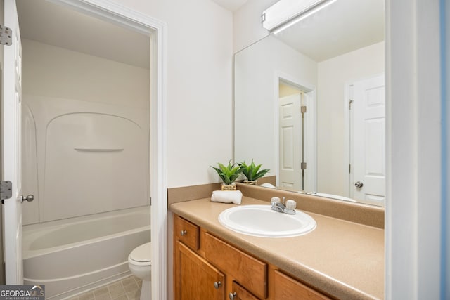 full bathroom with vanity, toilet, and tub / shower combination