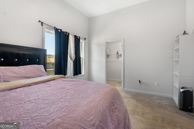 carpeted bedroom with a spacious closet and a closet