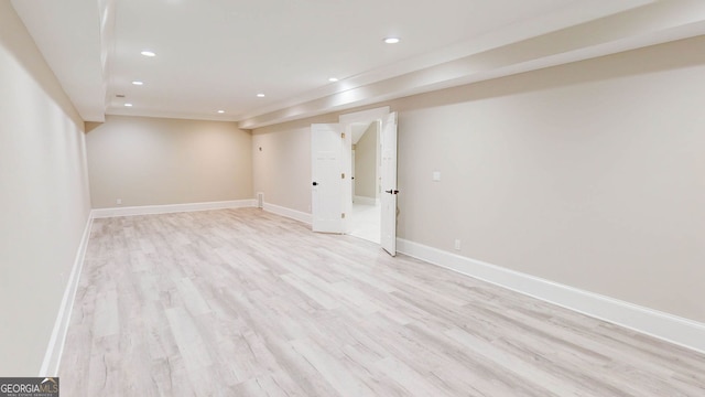 basement with light wood-type flooring