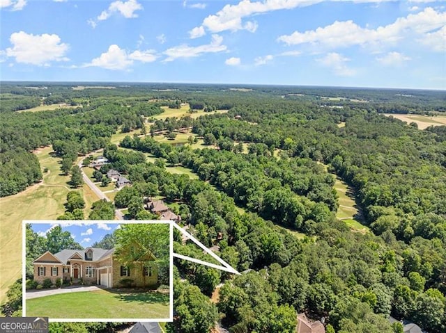 aerial view featuring a forest view