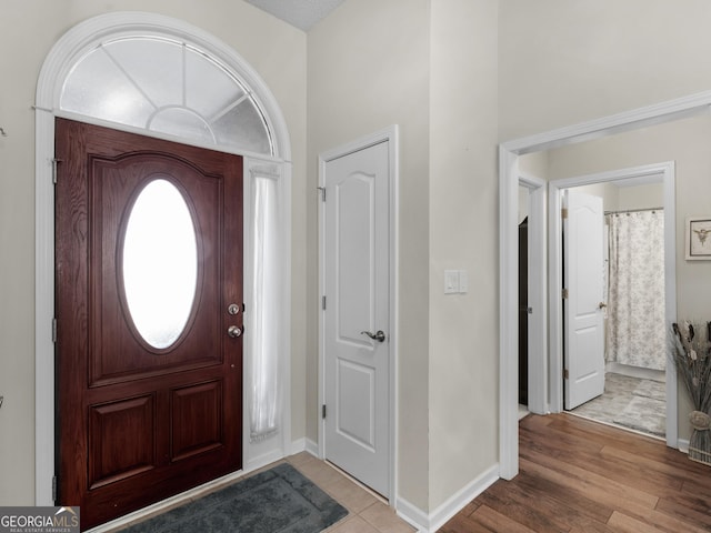 foyer with light hardwood / wood-style flooring