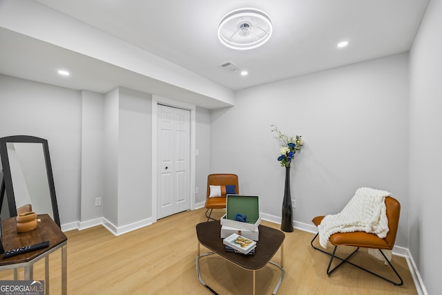 living area featuring light hardwood / wood-style flooring