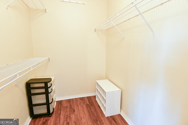 spacious closet with dark wood-type flooring