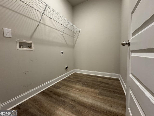 laundry room featuring hookup for an electric dryer, wood-type flooring, and hookup for a washing machine