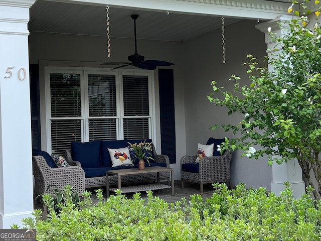 view of patio featuring outdoor lounge area and ceiling fan