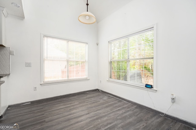 unfurnished dining area featuring dark hardwood / wood-style flooring