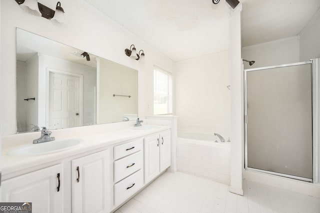 bathroom featuring vanity and plus walk in shower