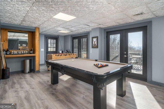 170 Walnut Rdg, Ellijay, GA 30536 - recreation room featuring french doors, wood finished floors, baseboards, an ornate ceiling, and billiards table