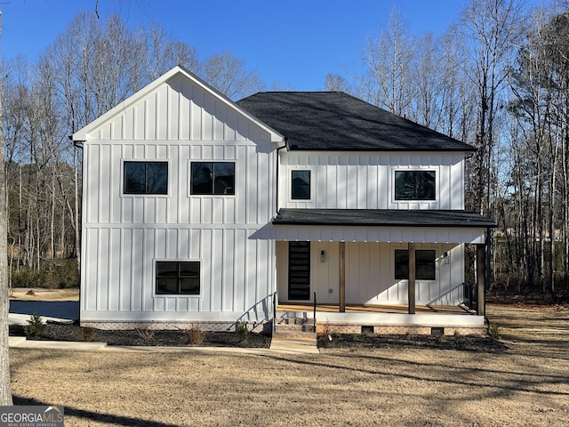 modern farmhouse with a porch