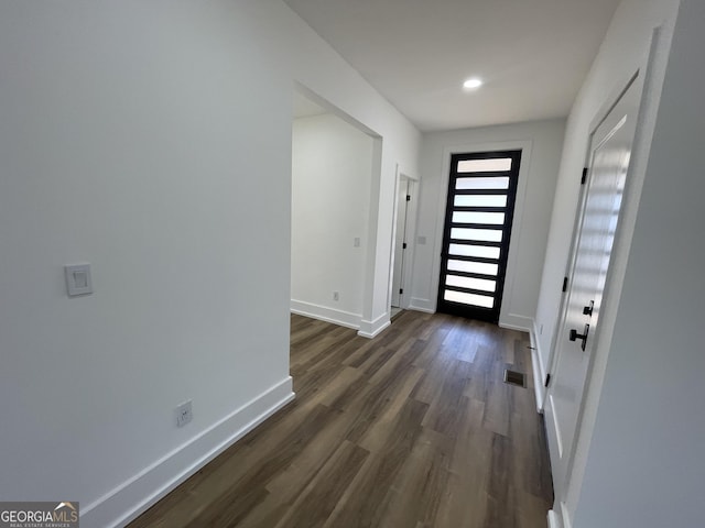 entrance foyer with dark wood-type flooring