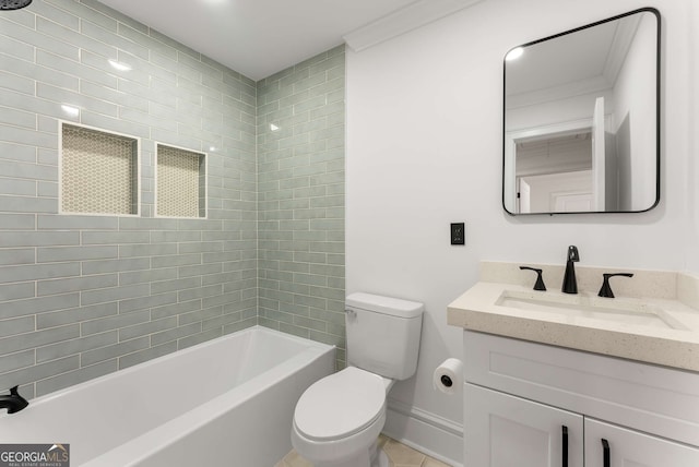 full bathroom with tile patterned floors, vanity, shower / bath combination, and toilet