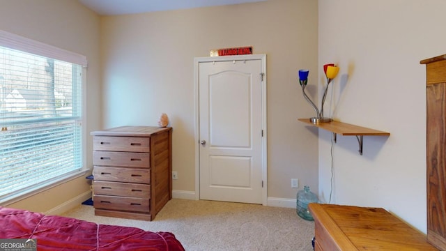 carpeted bedroom featuring multiple windows