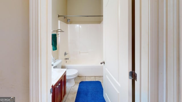 full bathroom featuring vanity, tile patterned floors, shower / bathtub combination, and toilet