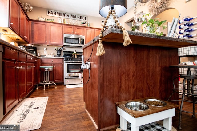 kitchen featuring dark wood-type flooring and appliances with stainless steel finishes