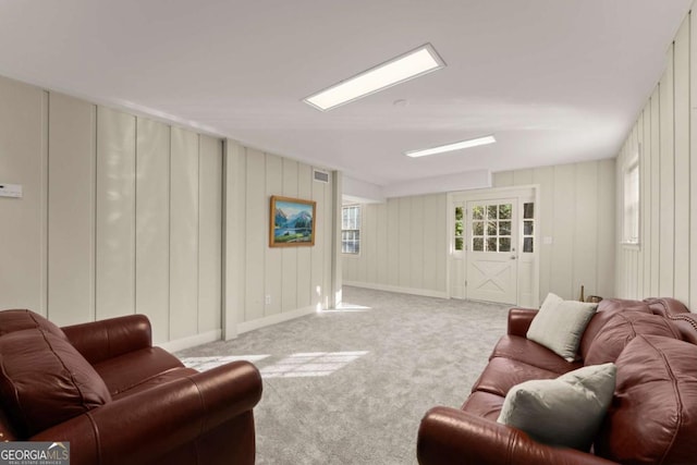 living room featuring light colored carpet