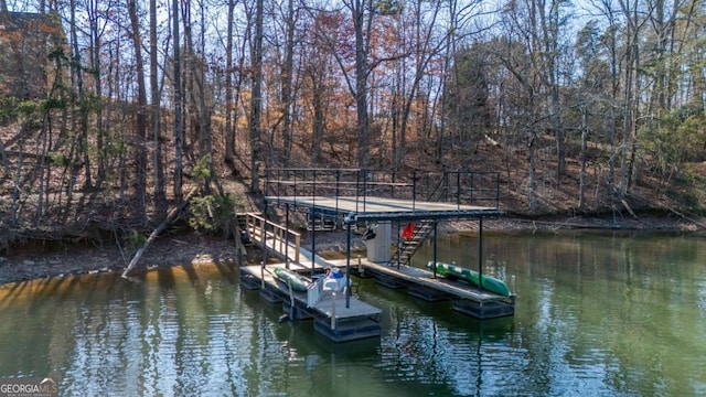 dock area featuring a water view