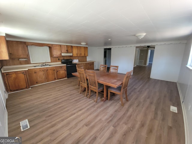 dining area featuring light hardwood / wood-style floors and sink