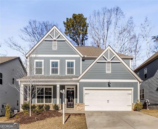 craftsman inspired home featuring a garage