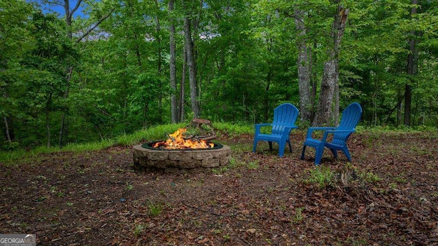 view of yard with an outdoor fire pit