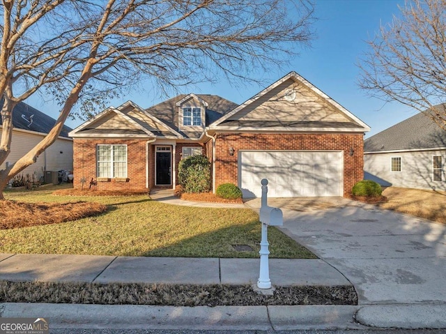 view of front facade featuring a front lawn and a garage