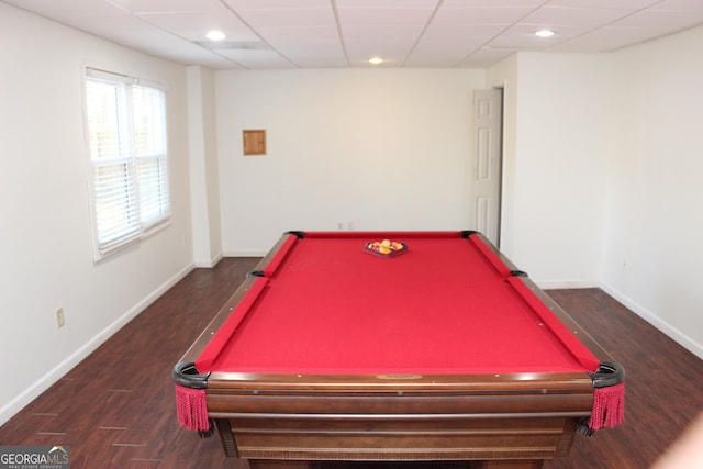 playroom featuring dark hardwood / wood-style flooring and pool table