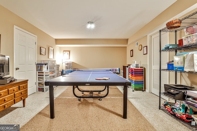 game room featuring carpet flooring