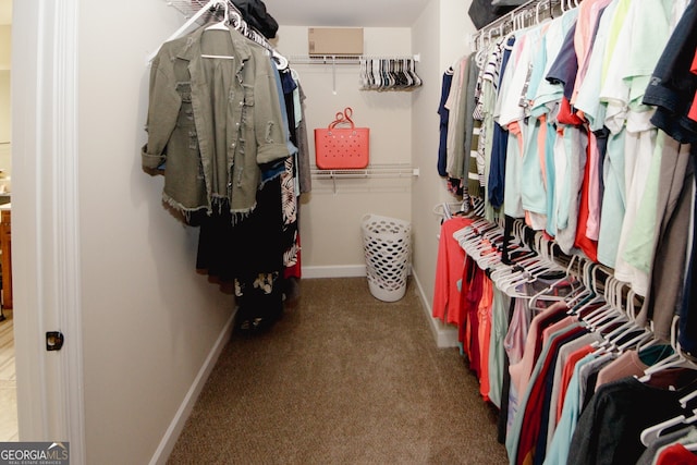 walk in closet with carpet