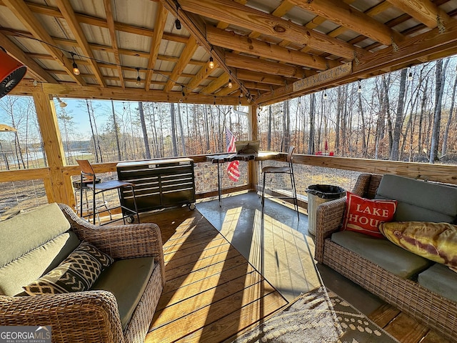 wooden deck with outdoor lounge area