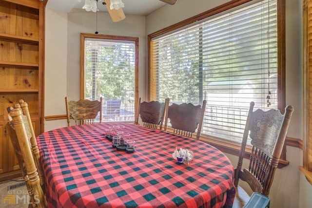 dining area featuring ceiling fan