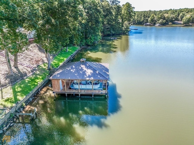 view of dock with a water view