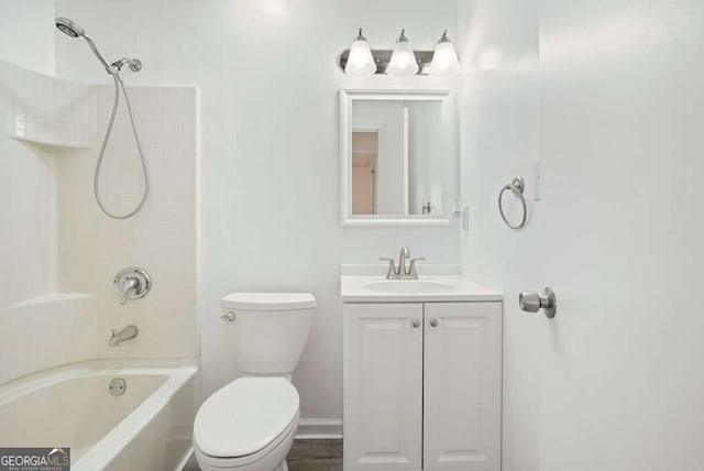 full bathroom with vanity, toilet, and shower / bathtub combination