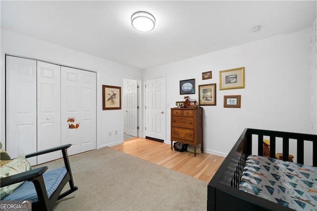 bedroom with wood-type flooring