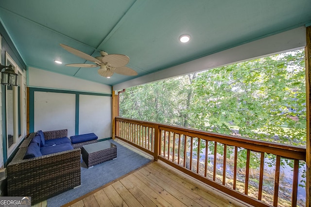 wooden terrace with ceiling fan