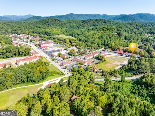 drone / aerial view with a mountain view