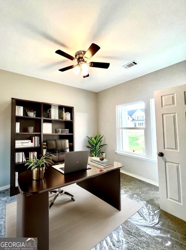 office area featuring ceiling fan