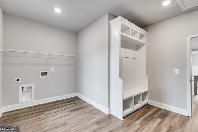 mudroom with wood-type flooring