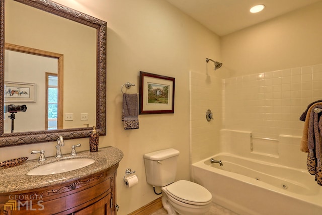 full bathroom featuring vanity, toilet, and shower / bathtub combination