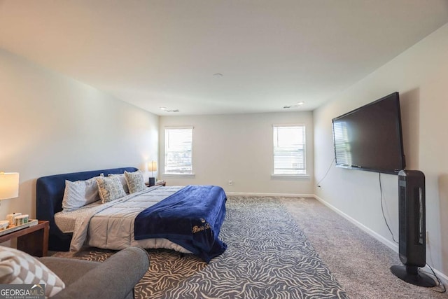 carpeted bedroom with multiple windows