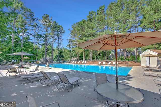 view of pool featuring a patio area