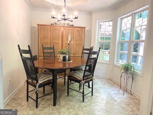 213 Moore Valley Way, Canton, GA 30115 - dining room featuring healthy amount of natural light, a chandelier, crown molding, and baseboards